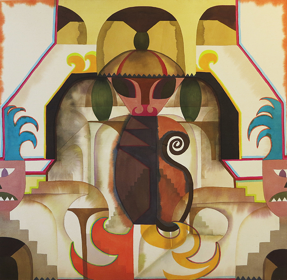 Bea Winkler, Golden Age of Future, Tusche und Buntstift auf Leinwand, 120 x 120 cm, 2013