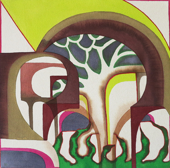 Bea Winkler, Tropicana, Tusche und Buntstift auf Leinwand, 50 x 50 cm, 2013